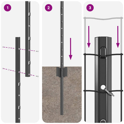 vidaXL Euro Fence with Post 10 x 1 m PVC-Coated Steel Grey Mesh 6