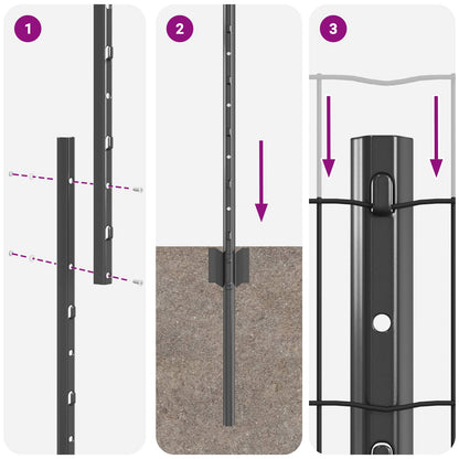 vidaXL Euro Fence with Post 10 x 1 m PVC-Coated Steel Grey Mesh 6