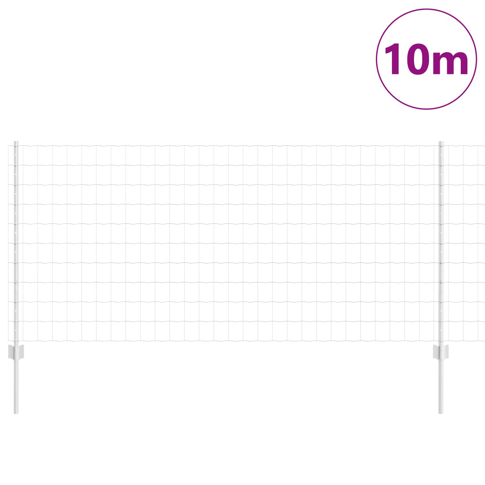 vidaXL Euro Fence with Post 10 x 1 m Galvanised Steel Silver Mesh 3