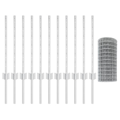 vidaXL Euro Fence with Post 25 x 0.6 m Galvanised Steel Silver Mesh 5