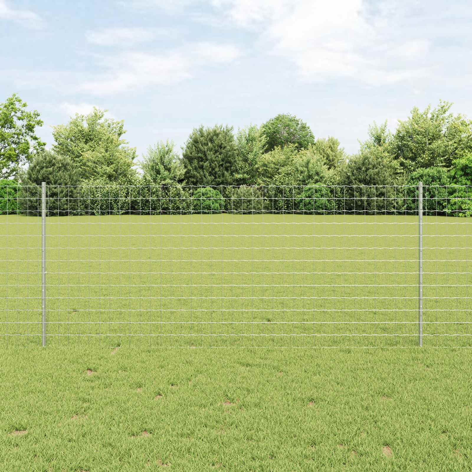vidaXL Euro Fence with Post 10 x 1 m Galvanised Steel Silver Mesh 1