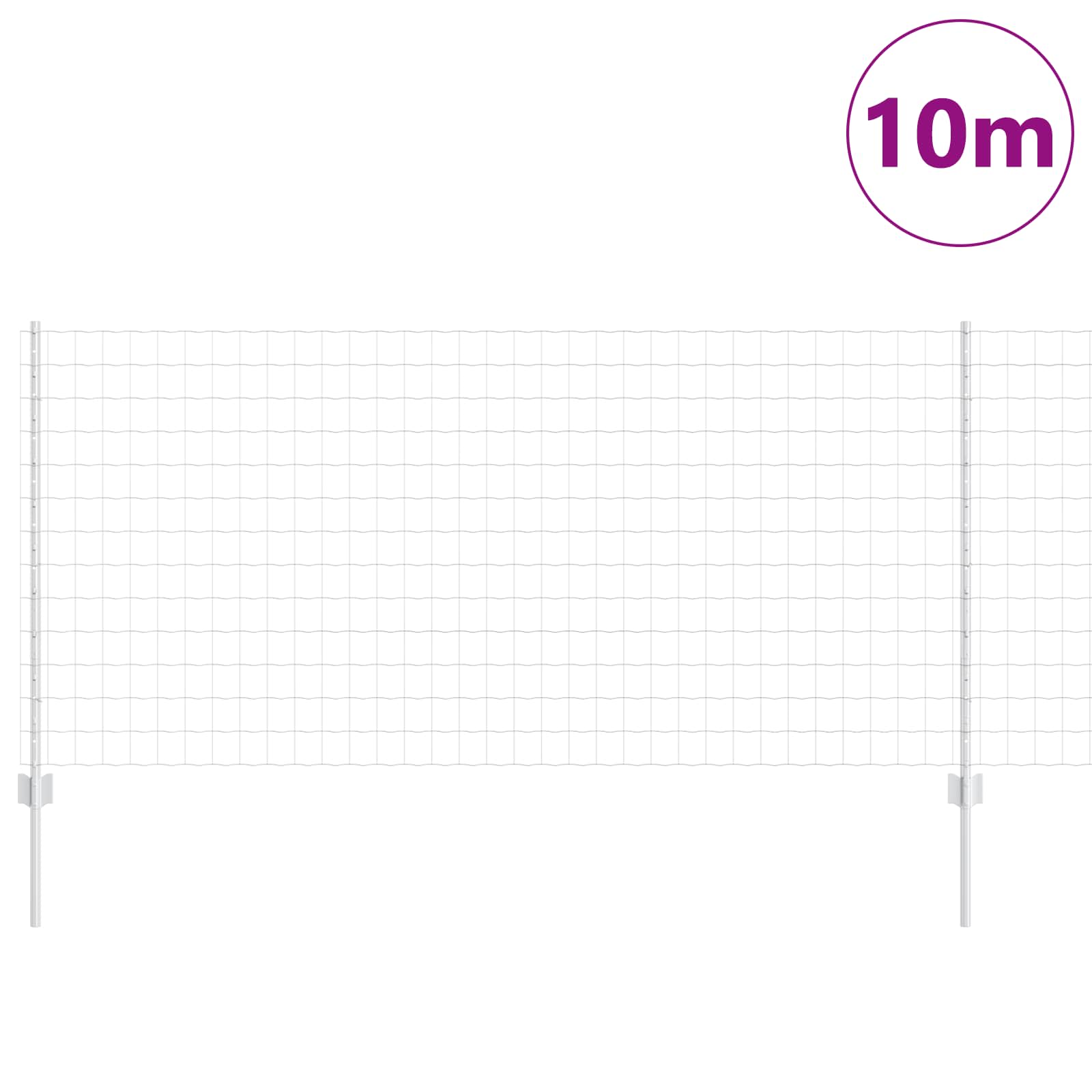 vidaXL Euro Fence with Post 10 x 1 m Galvanised Steel Silver Mesh 3