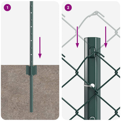 Chainlink Fence with Post 10 x 0.4 m PVC-Coated Steel Green 10 x 0.4 m fence (4 x 4 cm mesh)