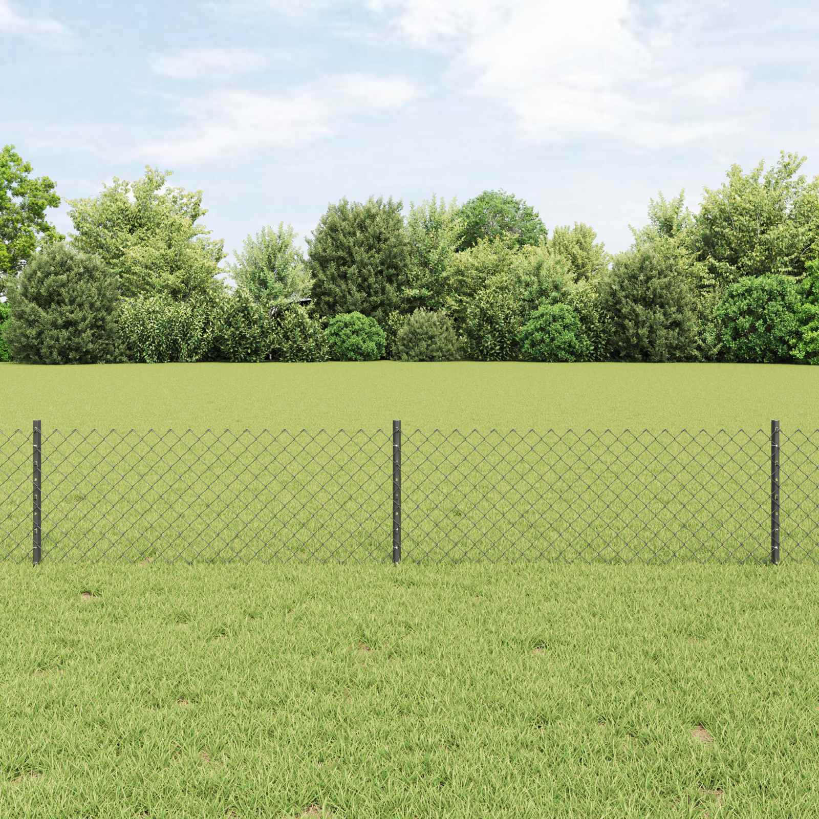 vidaXL Chainlink Fence with Post 10 x 0.4 m PVC-Coated Steel Grey Mesh 1