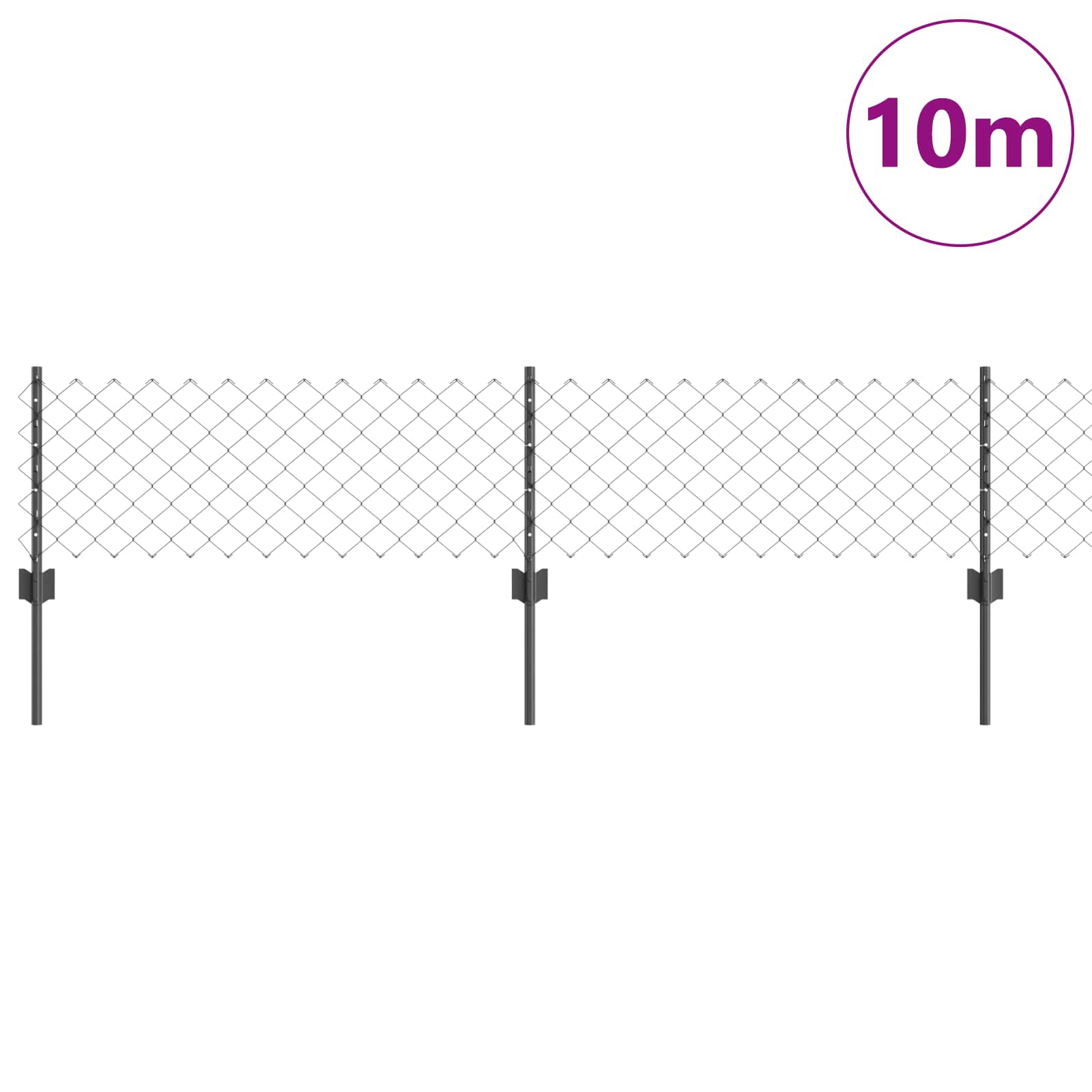 vidaXL Chainlink Fence with Post 10 x 0.4 m PVC-Coated Steel Grey Mesh 3