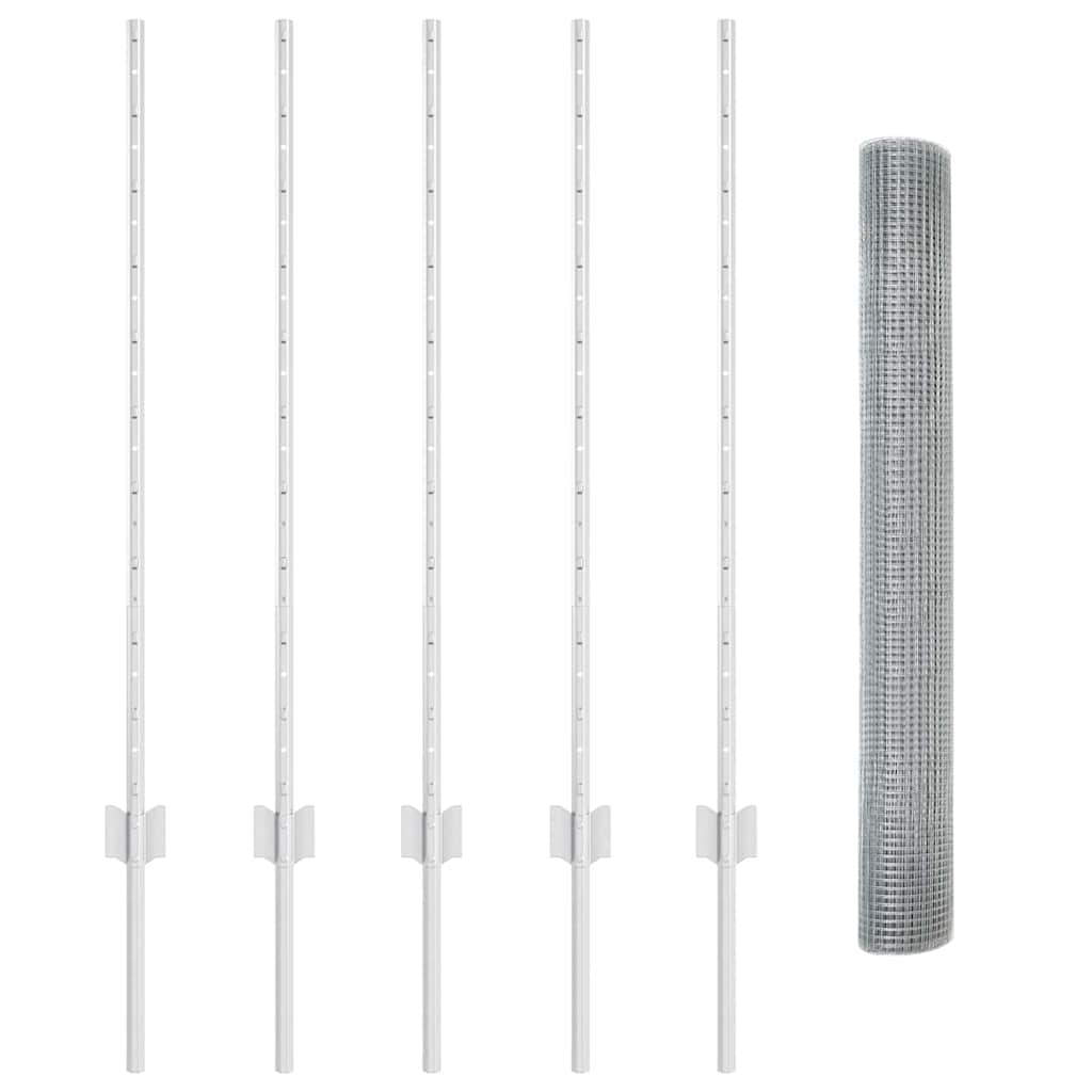 vidaXL Welded Wire Fence with Posts 10 x 1 m Galvanised Steel Silver 5