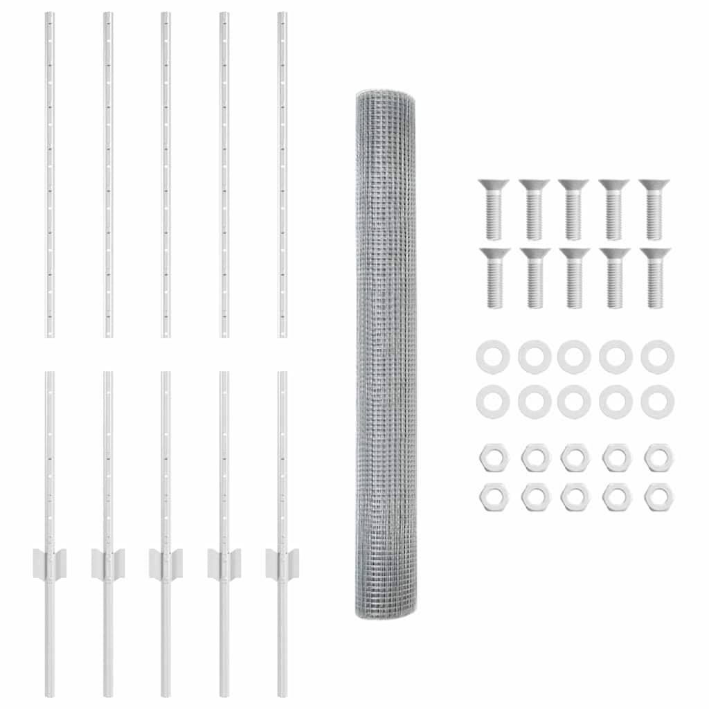 vidaXL Welded Wire Fence with Posts 10 x 1 m Galvanised Steel Silver 6