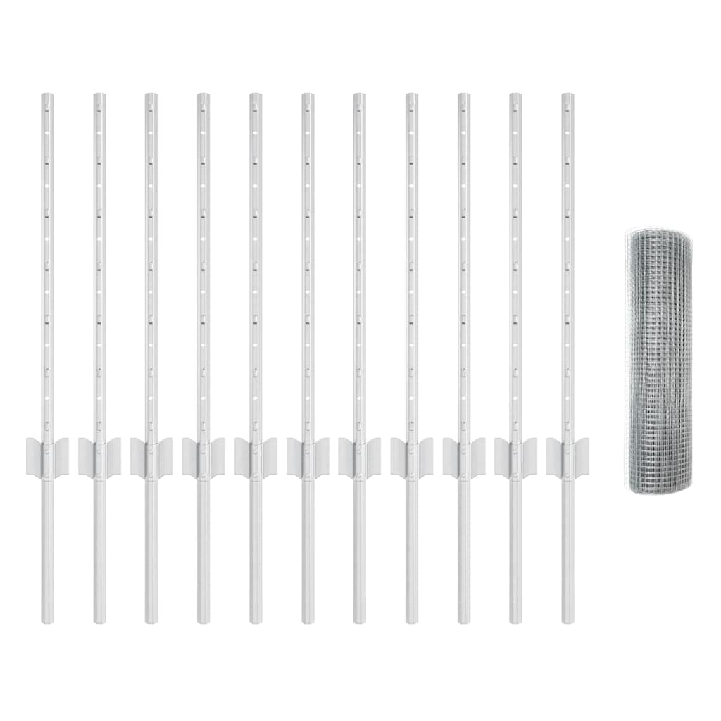 vidaXL Welded Wire Fence with Posts 25 x 0.6 m Galvanised Steel Silver 5