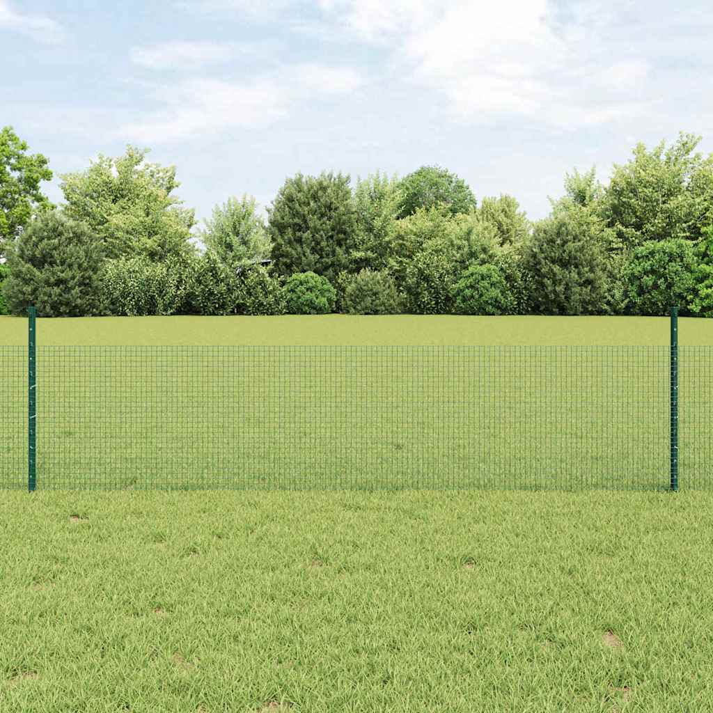 vidaXL Welded Wire Fence with Posts 10 x 0.5 m Galvanised Steel Green 1