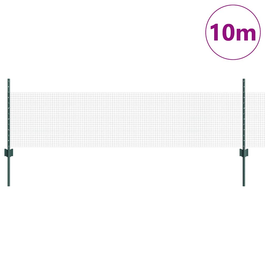 vidaXL Welded Wire Fence with Posts 10 x 0.5 m Galvanised Steel Green 3
