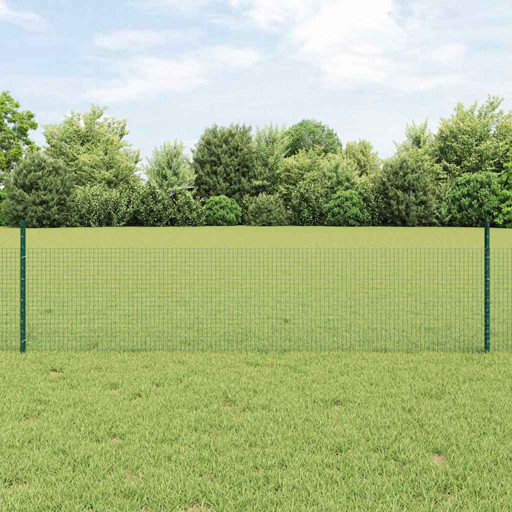 vidaXL Welded Wire Fence with Posts 10 x 0.5 m Galvanised Steel Green 1