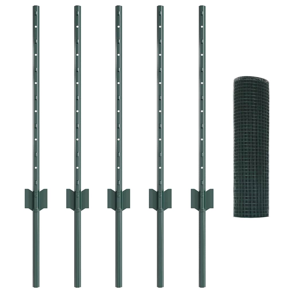 vidaXL Welded Wire Fence with Posts 10 x 0.5 m Galvanised Steel Green 5