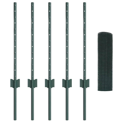 vidaXL Welded Wire Fence with Posts 10 x 0.5 m Galvanised Steel Green 5