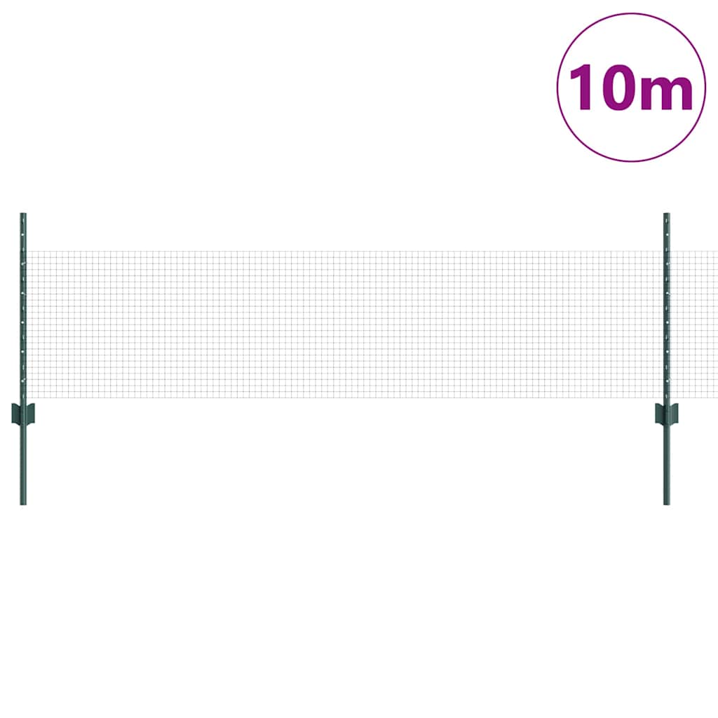 vidaXL Welded Wire Fence with Posts 10 x 0.5 m Galvanised Steel Green 3
