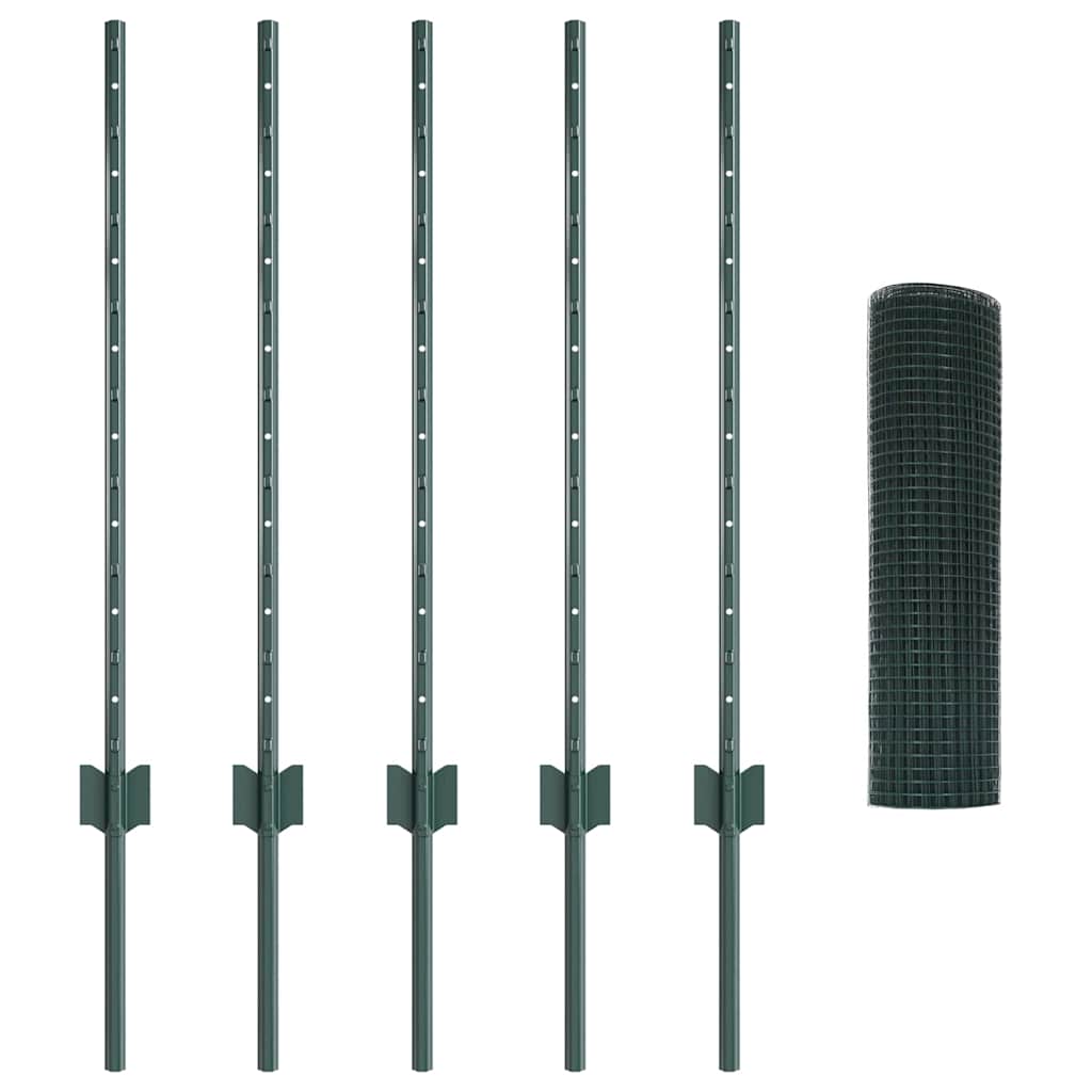 vidaXL Welded Wire Fence with Posts 10 x 0.8 m PVC-Coated Steel Green 5