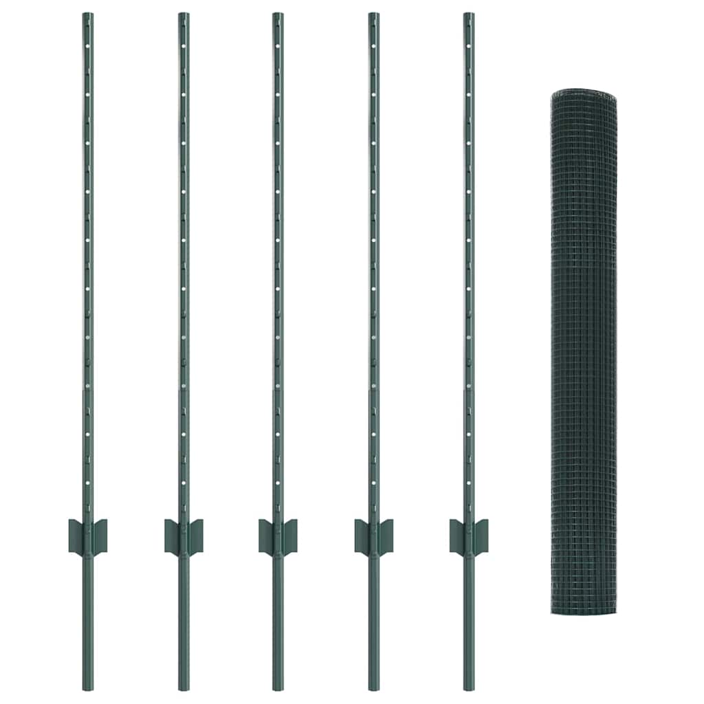 vidaXL Welded Wire Fence with Posts 10 x 1 m Galvanised Steel Green 5