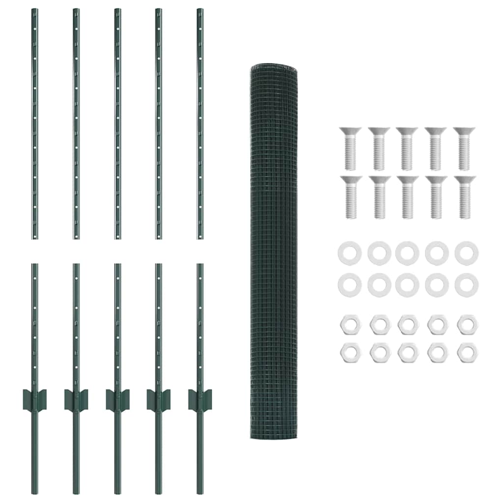 Welded Wire Fence with Posts 10 x 1 m Galvanised Steel Green 6