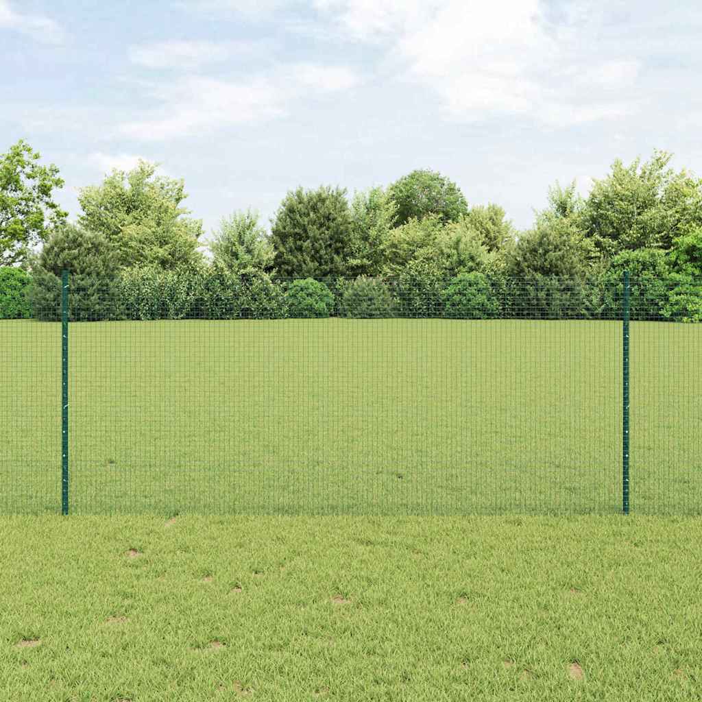 vidaXL Welded Wire Fence with Posts 10 x 1 m Galvanised Steel Green 1