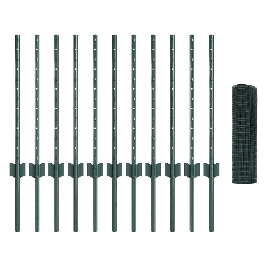 vidaXL Welded Wire Fence with Posts 0.6 x 25 m Steel and PVC Green 5
