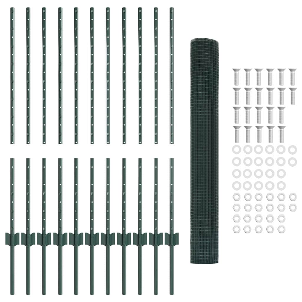 Welded Wire Fence with Posts 25 x 1 m Galvanised Steel Green 25 x 0.8 m – 50 x 0.5 m 25 x 1 m fence (1.2 x 1.2 cm mesh)