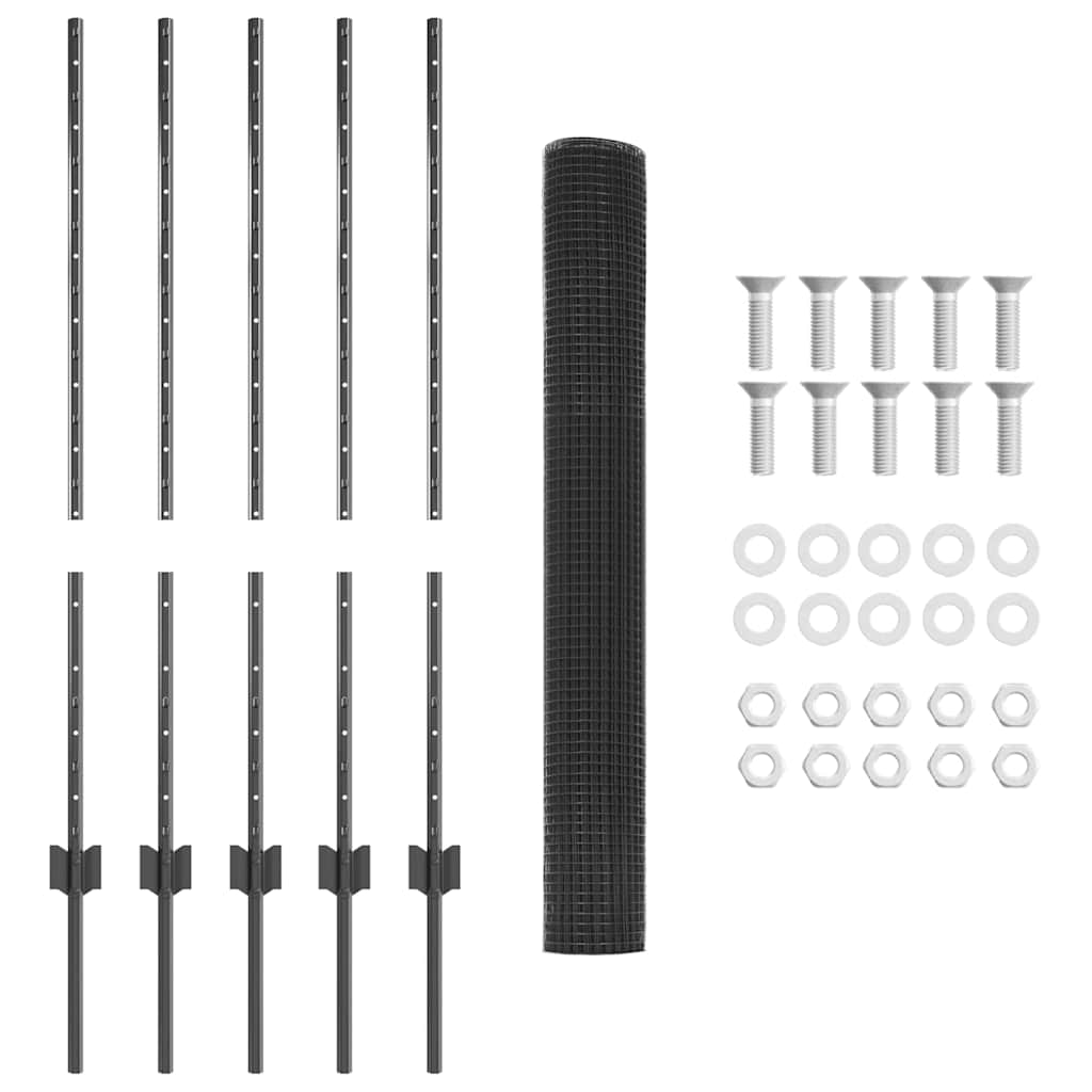 vidaXL Welded Wire Fence with Posts 10 x 1 m Galvanised Steel Grey 6