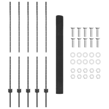 vidaXL Welded Wire Fence with Posts 10 x 1.4 m PVC-Coated Steel Grey 6