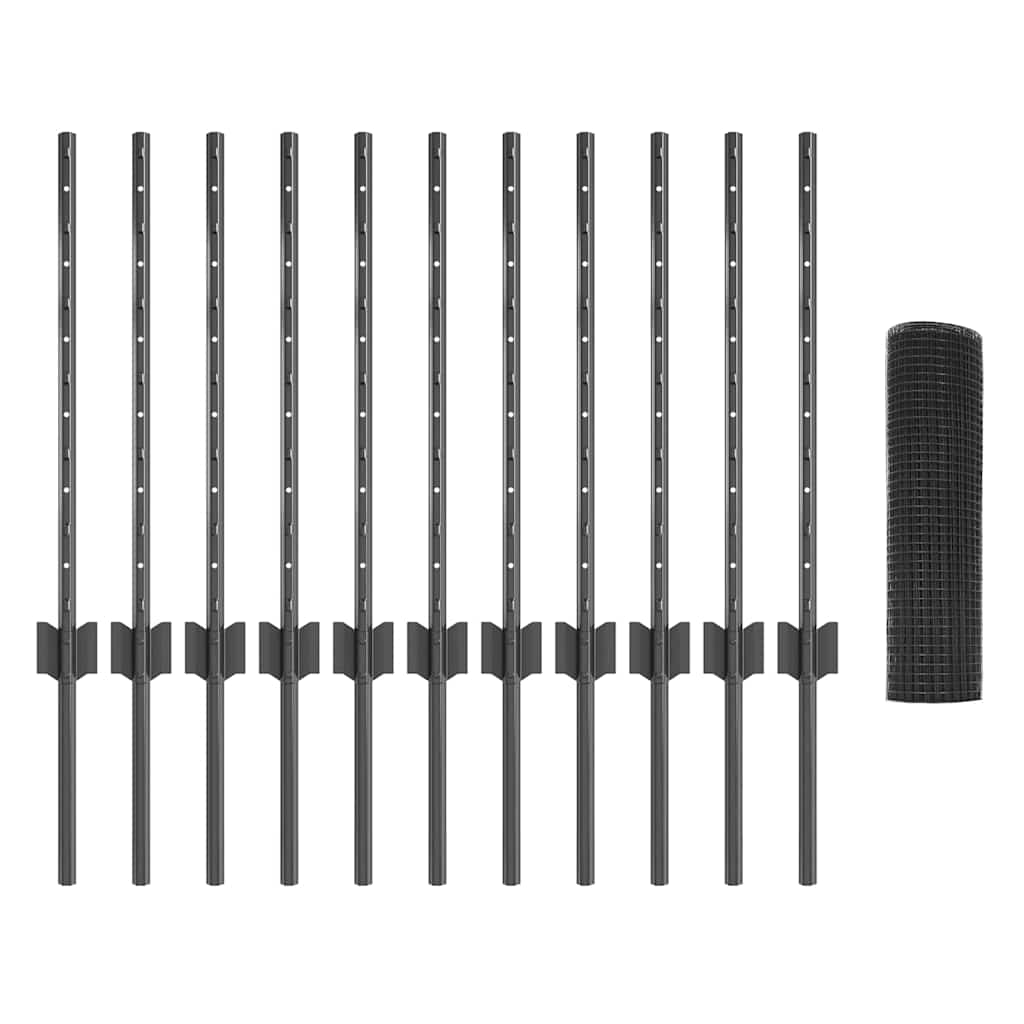 vidaXL Welded Wire Fence with Posts 25 x 0.6 m PVC-Coated Steel Grey 5