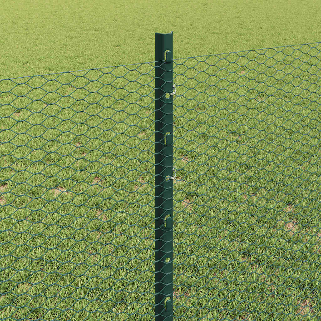 vidaXL Hexagonal Fence with Post 10 x 0.8 m PVC-Coated Steel Green 4