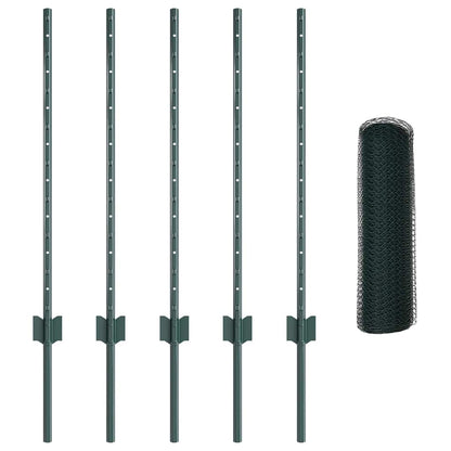 vidaXL Hexagonal Fence with Post 10 x 0.8 m PVC-Coated Steel Green 5