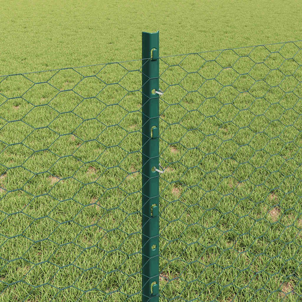 vidaXL Hexagonal Fence with Post 10 x 0.8 m PVC-Coated Steel Green 4