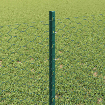 vidaXL Hexagonal Fence with Post 10 x 0.8 m PVC-Coated Steel Green 4