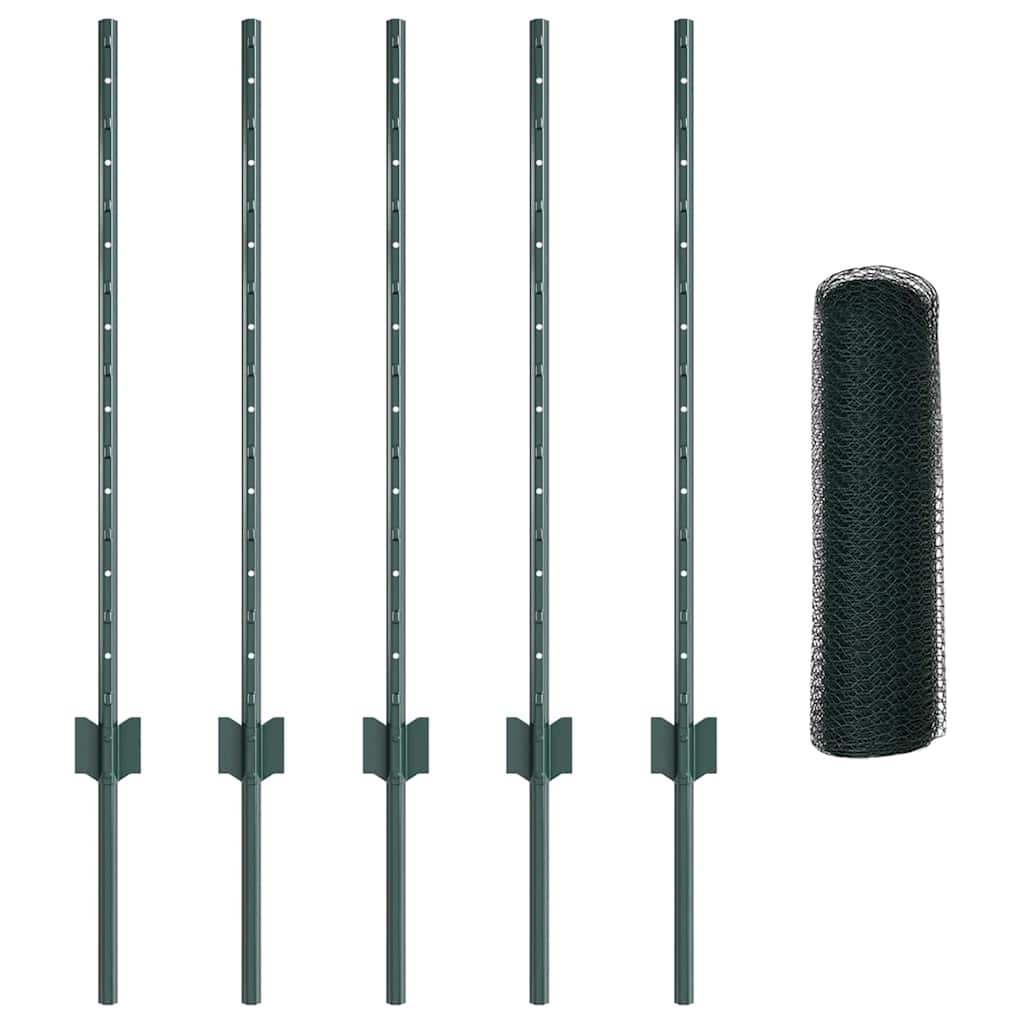 vidaXL Hexagonal Fence with Post 10 x 0.8 m PVC-Coated Steel Green 5