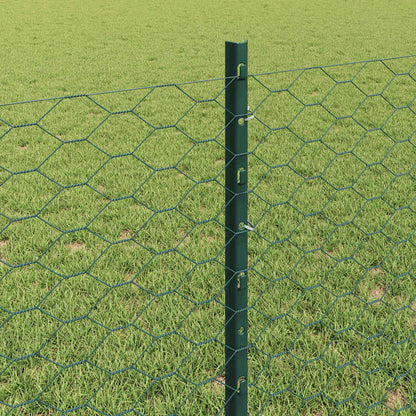 vidaXL Hexagonal Fence with Post 10 x 0.8 m PVC-Coated Steel Green 4