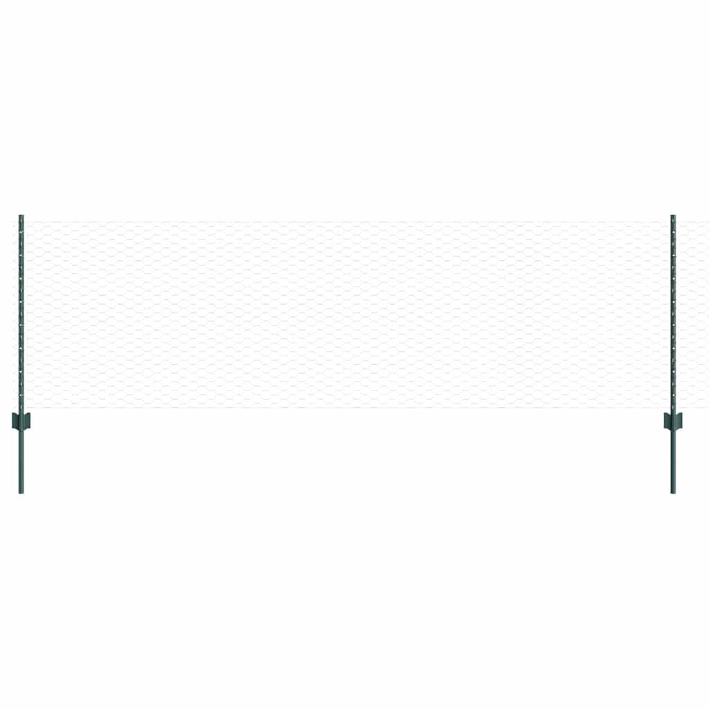 vidaXL Hexagonal Fence with Post 10 x 0.8 m PVC-Coated Steel Green 2