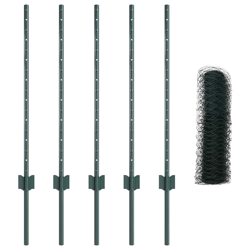 vidaXL Hexagonal Fence with Post 10 x 0.8 m PVC-Coated Steel Green 5