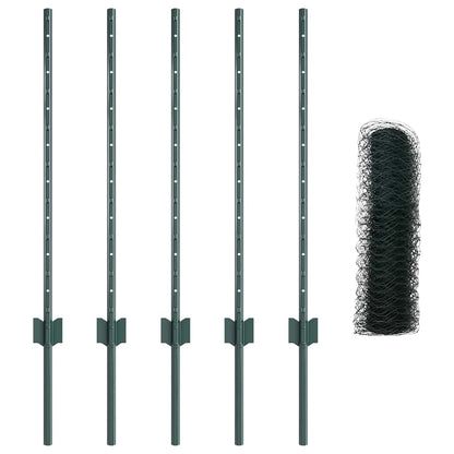 vidaXL Hexagonal Fence with Post 10 x 0.8 m PVC-Coated Steel Green 5