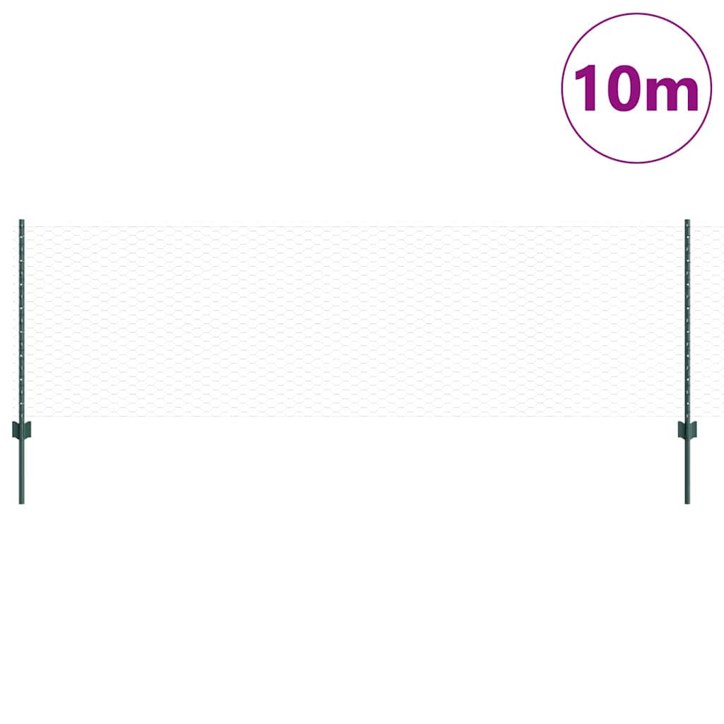 vidaXL Hexagonal Fence with Post 10 x 0.8 m PVC-Coated Steel Green 3