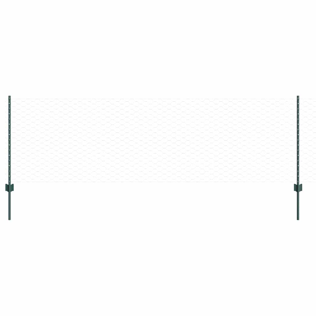 vidaXL Hexagonal Fence with Post 10 x 0.8 m PVC-Coated Steel Green 2