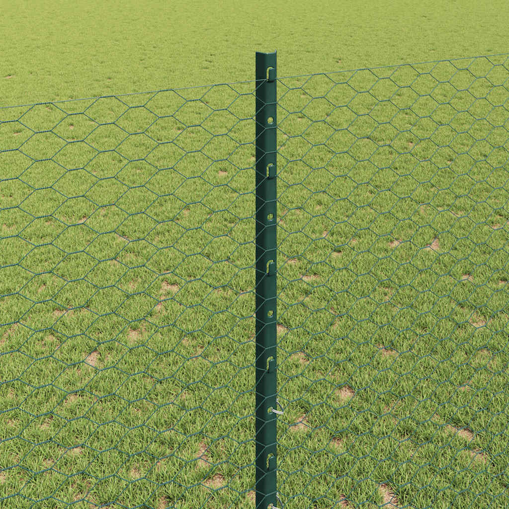 vidaXL Hexagonal Fence with Post 10 x 1.4 m PVC-Coated Steel Green 4