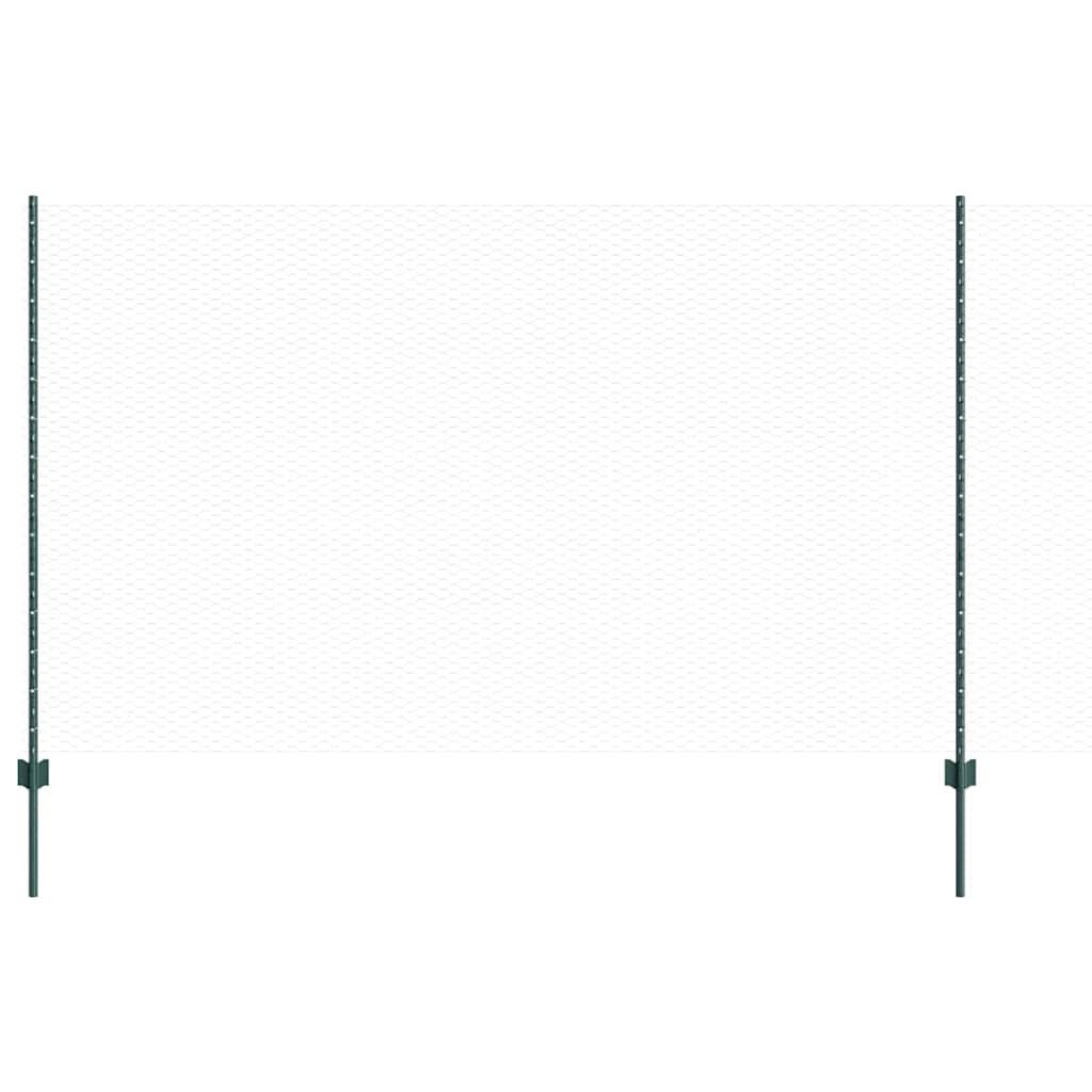 vidaXL Hexagonal Fence with Post 10 x 1.4 m PVC-Coated Steel Green 2