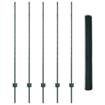 vidaXL Hexagonal Fence with Post 10 x 1.4 m PVC-Coated Steel Green 5