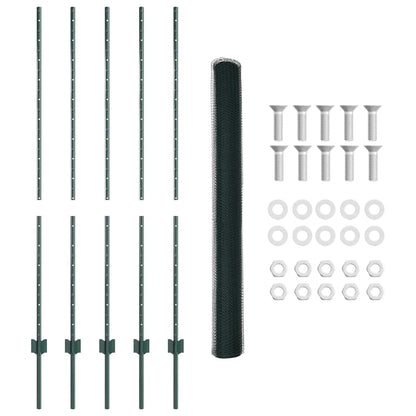 vidaXL Hexagonal Fence with Post 10 x 1.4 m PVC-Coated Steel Green 6