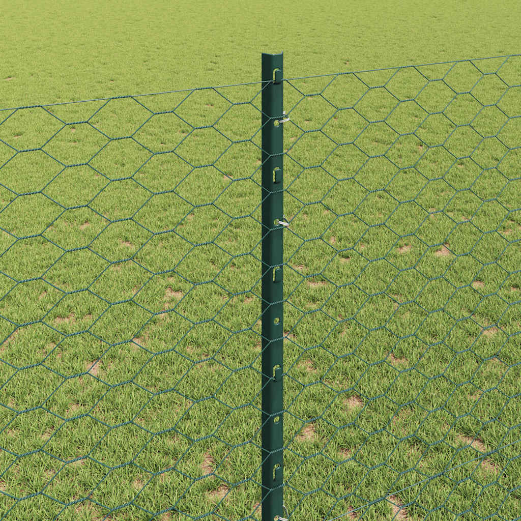 vidaXL Hexagonal Fence with Post 10 x 1.4 m PVC-Coated Steel Green 4