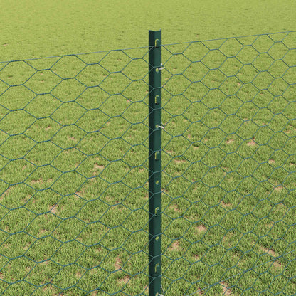 vidaXL Hexagonal Fence with Post 10 x 1.4 m PVC-Coated Steel Green 4