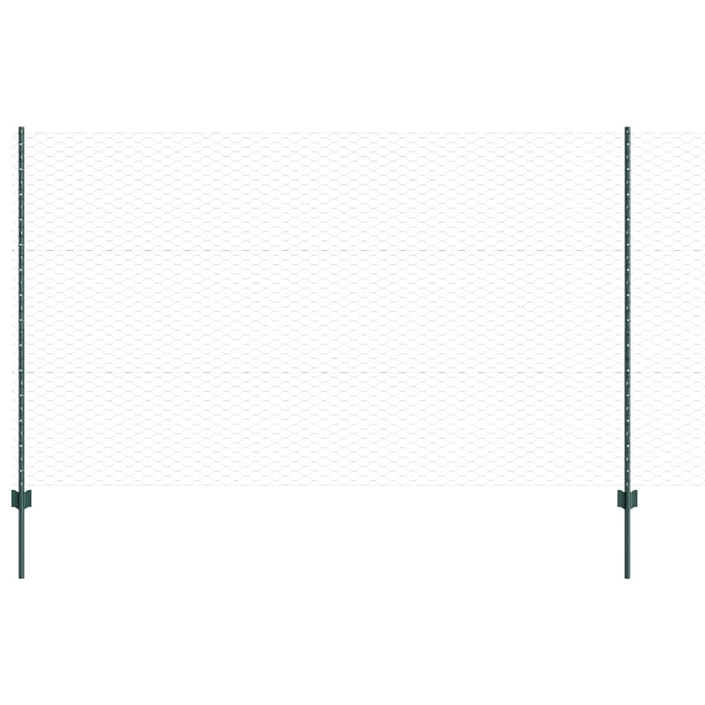 vidaXL Hexagonal Fence with Post 10 x 1.4 m PVC-Coated Steel Green 2