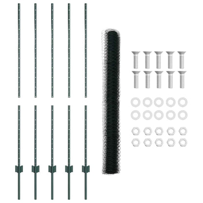 vidaXL Hexagonal Fence with Post 10 x 1.4 m PVC-Coated Steel Green 6