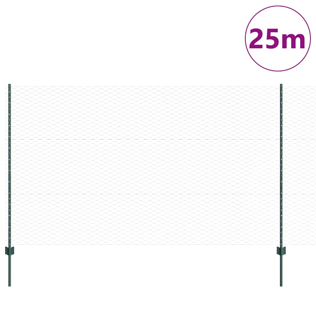 vidaXL Hexagonal Fence with Post 10 x 1.4 m PVC-Coated Steel Green 3
