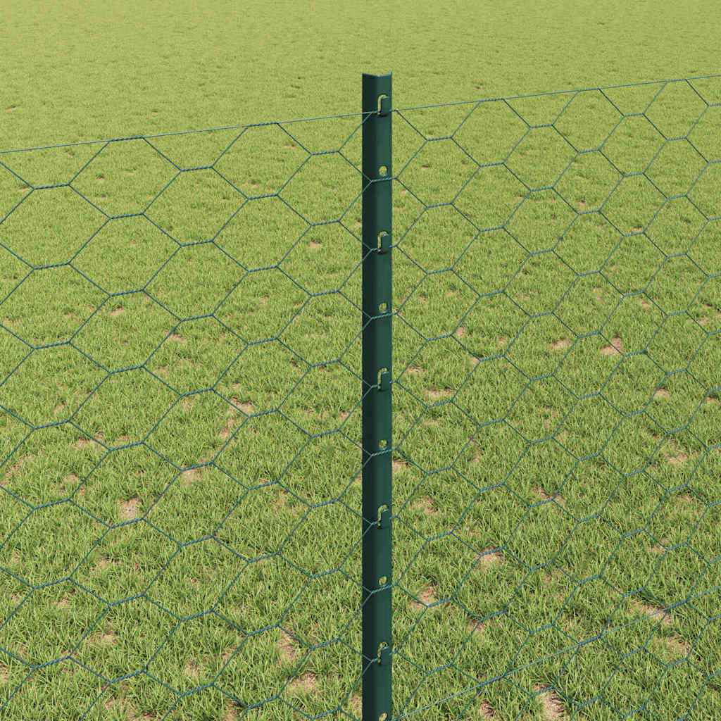 vidaXL Hexagonal Fence with Post 10 x 1.4 m PVC-Coated Steel Green 4