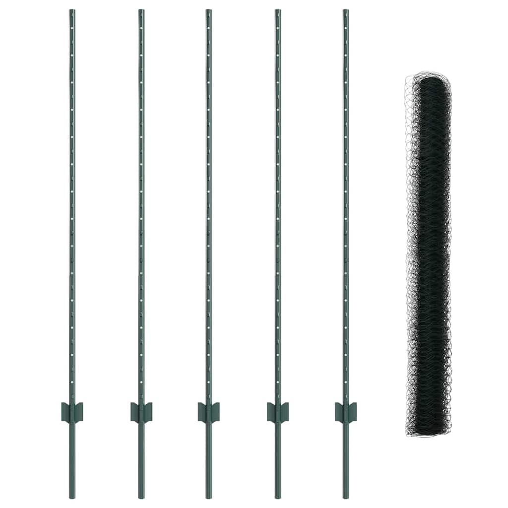 vidaXL Hexagonal Fence with Post 10 x 1.4 m PVC-Coated Steel Green 5