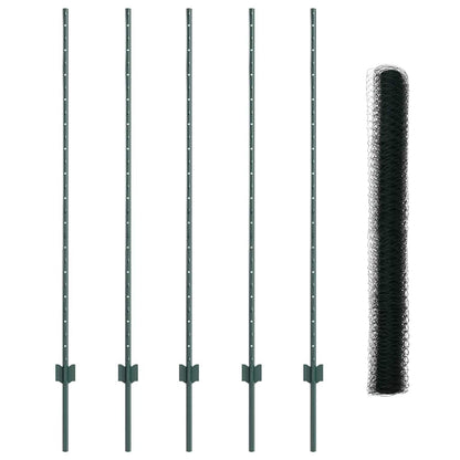 vidaXL Hexagonal Fence with Post 10 x 1.4 m PVC-Coated Steel Green 5